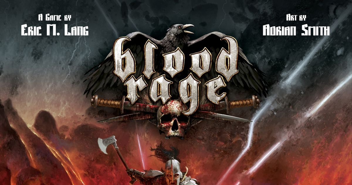 Cover art for Blood Rage, depicting a Viking warrior mid-battle amid mythic Norse imagery.